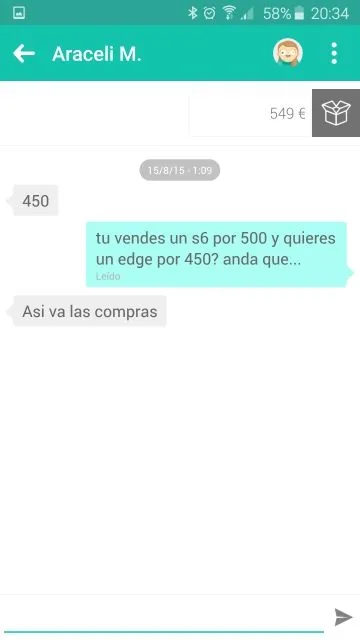 Oferta inferior en Wallapop Conversación de Wallapop con una oferta inferior al precio anunciado
