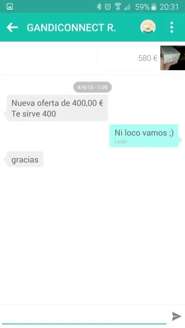 Oferta rechazada en Wallapop Nueva oferta recibida y rechazada en una conversación de Wallapop
