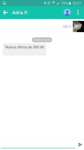 Oferta recibida en Wallapop Oferta de 300 euros recibida en una conversación de Wallapop