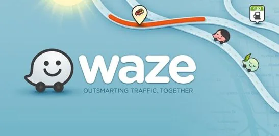 Logotipo de Waze sobre un mapa de carreteras