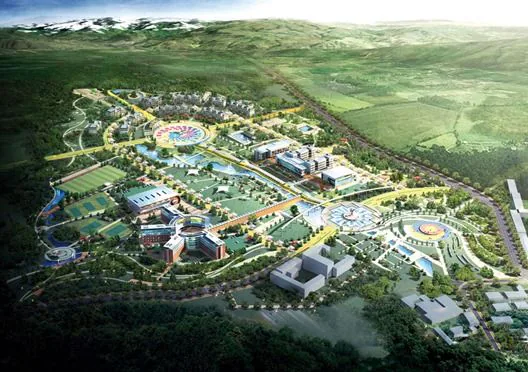 Recreación aérea del proyecto urbanístico Yachay, Ciudad del Conocimiento, en Ecuador